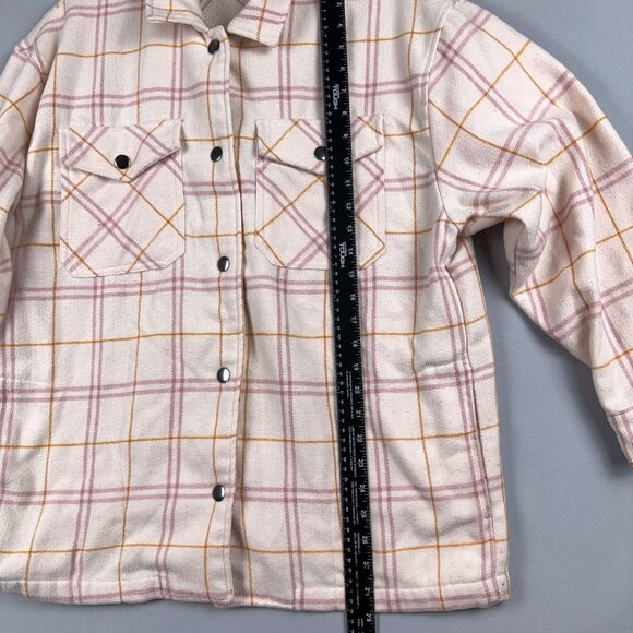 HFX Plaid Shirt Jacket Womens Size M Fit Snap Button Collared 1534711 Off White - Picture 11 of 15
